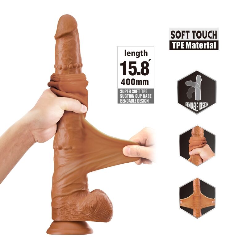 PRETTY LOVE - BRAM, VIBRADOR DESLIZANTE REALISTA COM TOQUE SUAVE, 40 CM, MARROM.