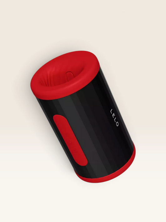 LLibertà LELO F2S Double Sonic male masturbator in red and black with dual sonic motors and soft silicone sleeve