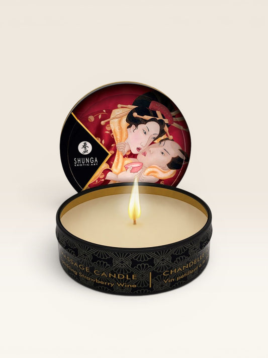SHUNGA - MINI CARESS POR CANDELIGHT MORANGOS E VELA DE MASSAGEM CAVA 30 ML