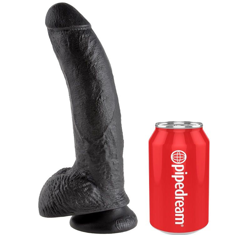 KING COCK - DILDO PRETO COM BOLAS 22.9 CM