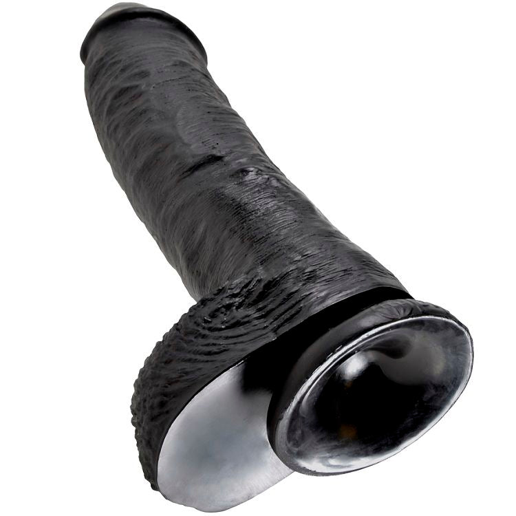 KING COCK - DILDO PRETO COM BOLAS 25.4 CM