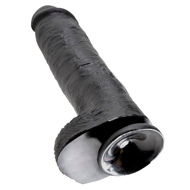 KING COCK - DILDO PRETO COM BOLAS 28 CM