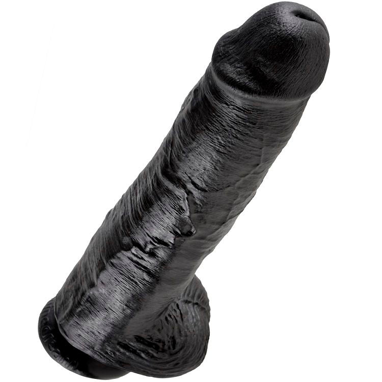 KING COCK - DILDO PRETO COM BOLAS 28 CM
