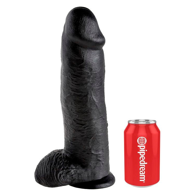 KING COCK - DILDO PRETO COM BOLAS 30.48 CM