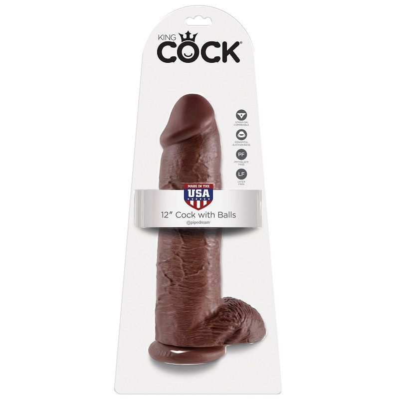 KING COCK - DILDO CASTANHO COM BOLAS 30.48 CM