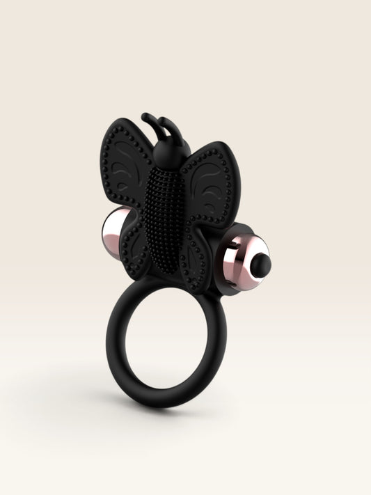 COQUETTE CHIC DESIRE - ANEL BORBOLETA COM VIBRADOR PRETO/ OURO