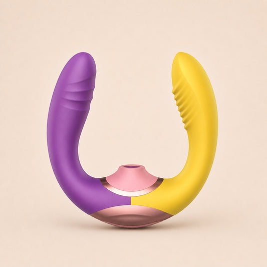 Estimulador duplo flexível em roxo e amarelo